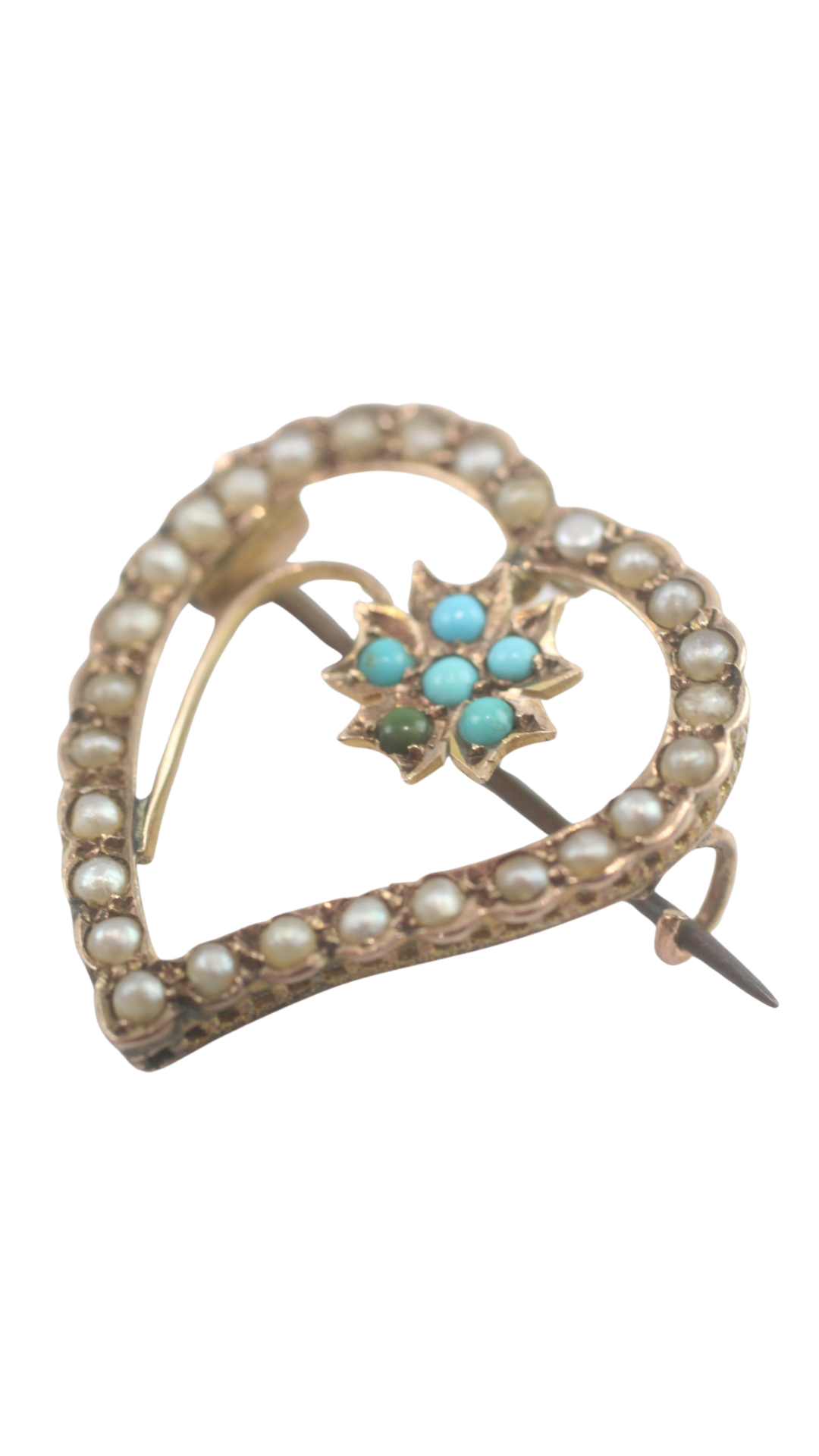 2 Pearl Turquoise Heart Brooch