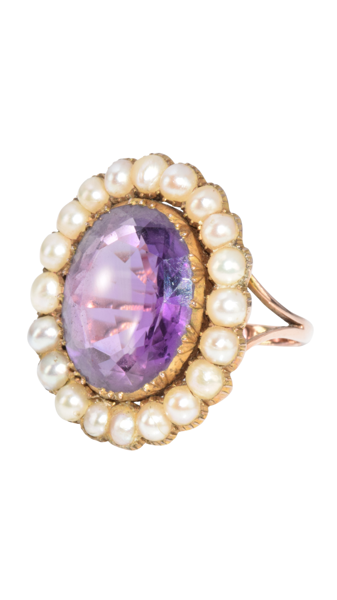 569 Oval Amethyst Split Pearl Ring