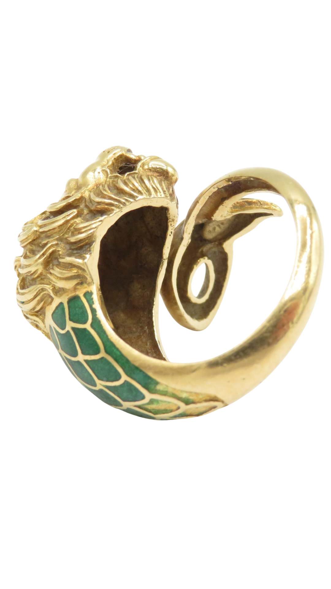 6 Green Enamel Lion Ring