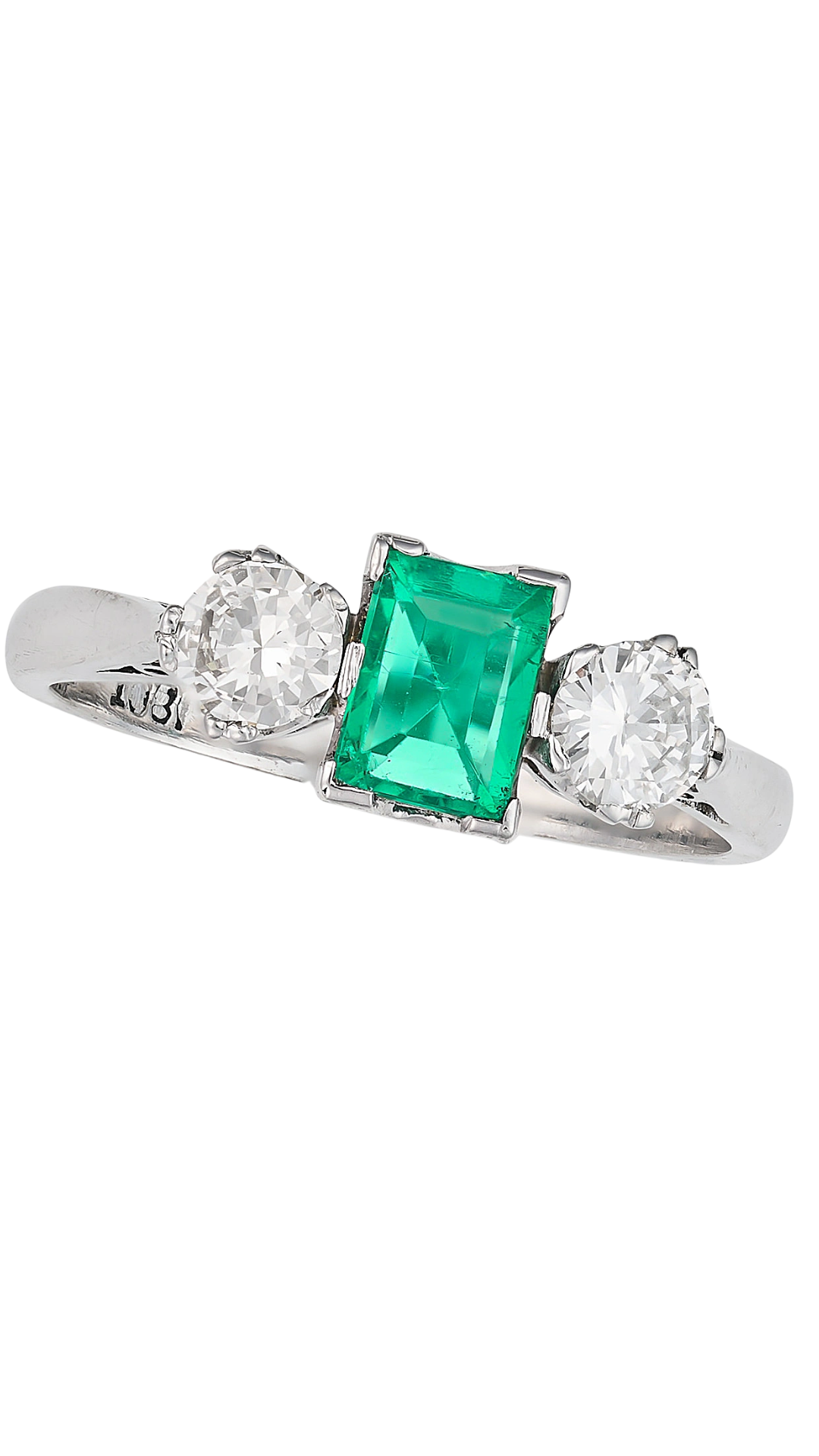 125 Emerald Diamond 3-Stone Ring