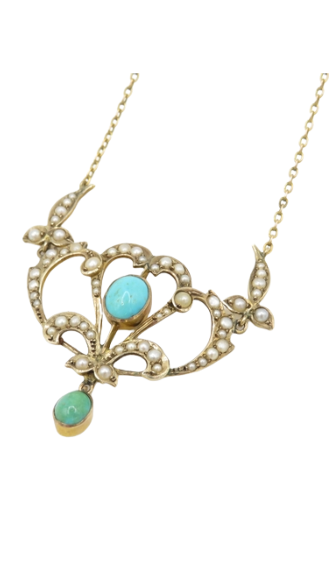 293 Art Nouveau Pearl Turq Necklace