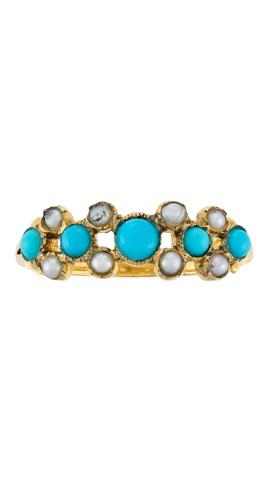3 Cabochon Turquoise Pearl Ring