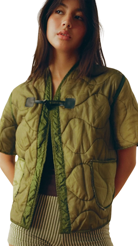 Green Short Sleeved Military Liner Jacket