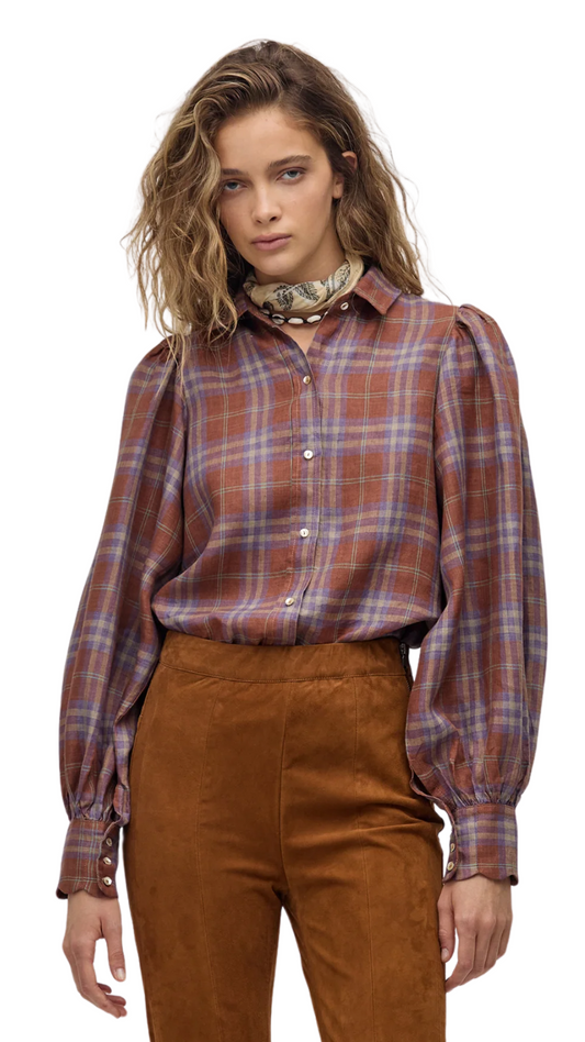 Hazelnut Checks Camille Linen Shirt