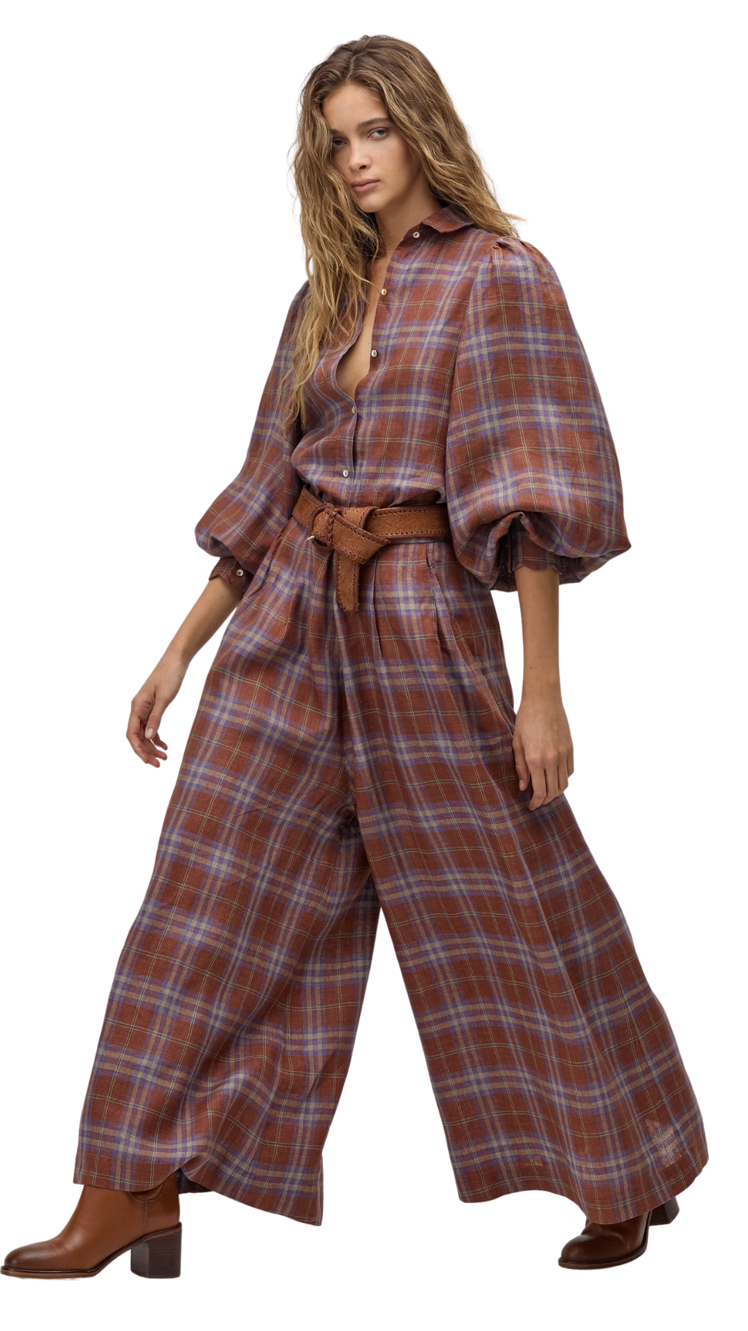 Hazelnut Checks Camille Linen Shirt