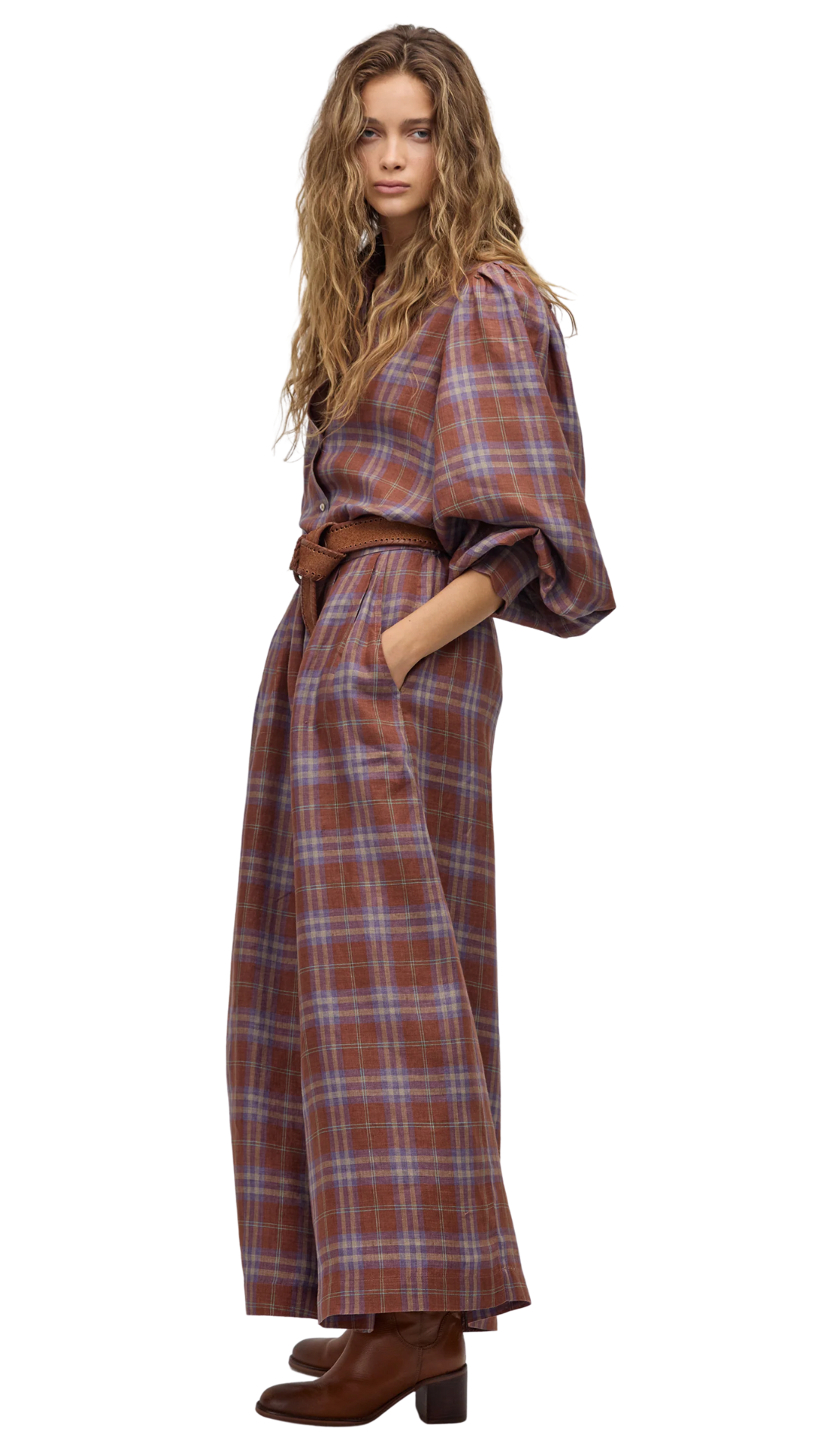 Hazelnut Checks Camille Linen Shirt