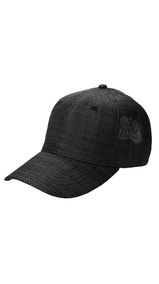 Black Woven Raffia Adjustable Ball Cap
