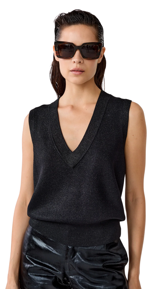 Black Preppy Lurex Knitted Vest