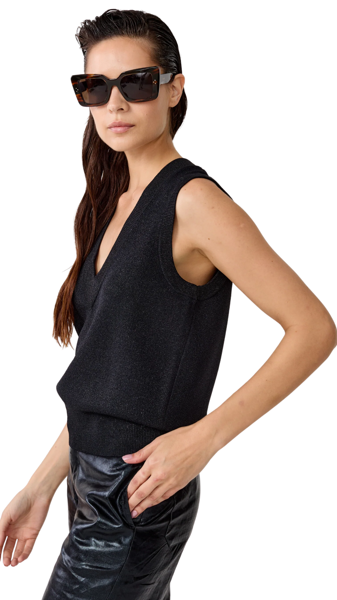 Black Preppy Lurex Knitted Vest