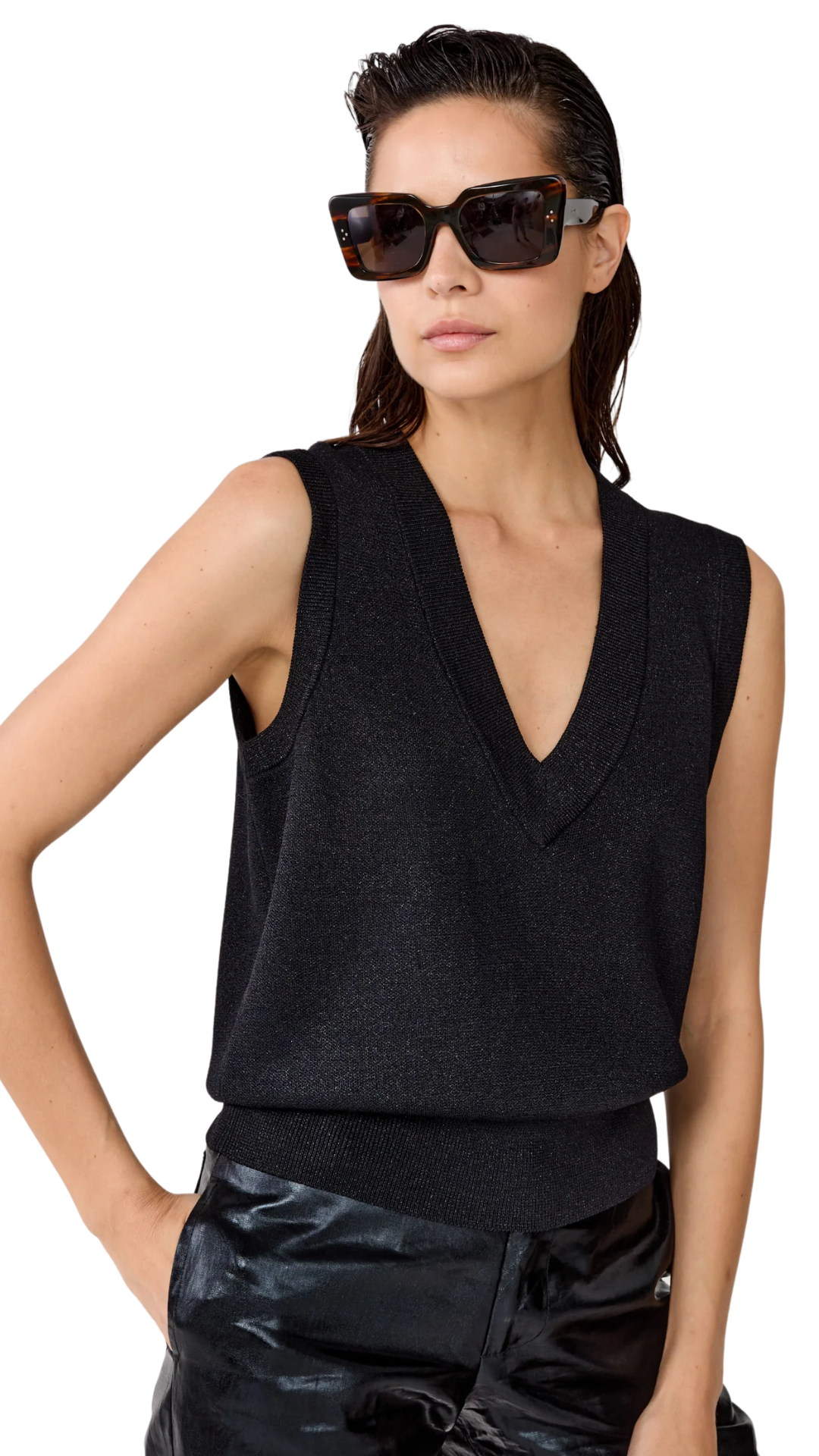 Black Preppy Lurex Knitted Vest