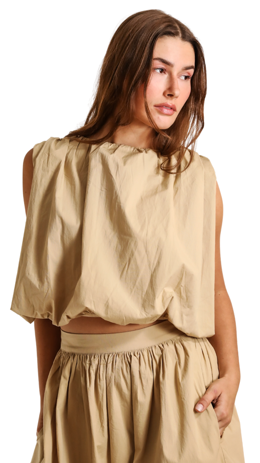 Khaki Pleated Top