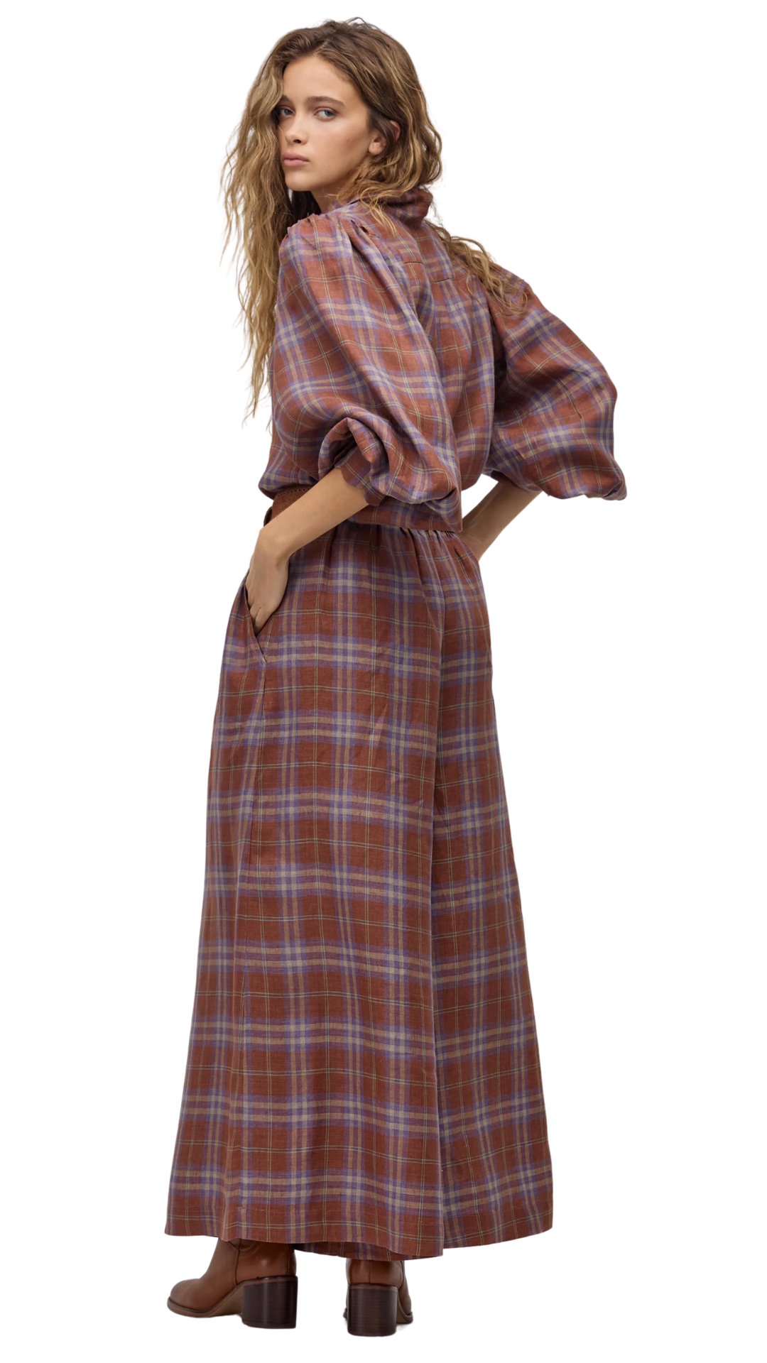 Hazelnut Checks Sabi Linen Pants