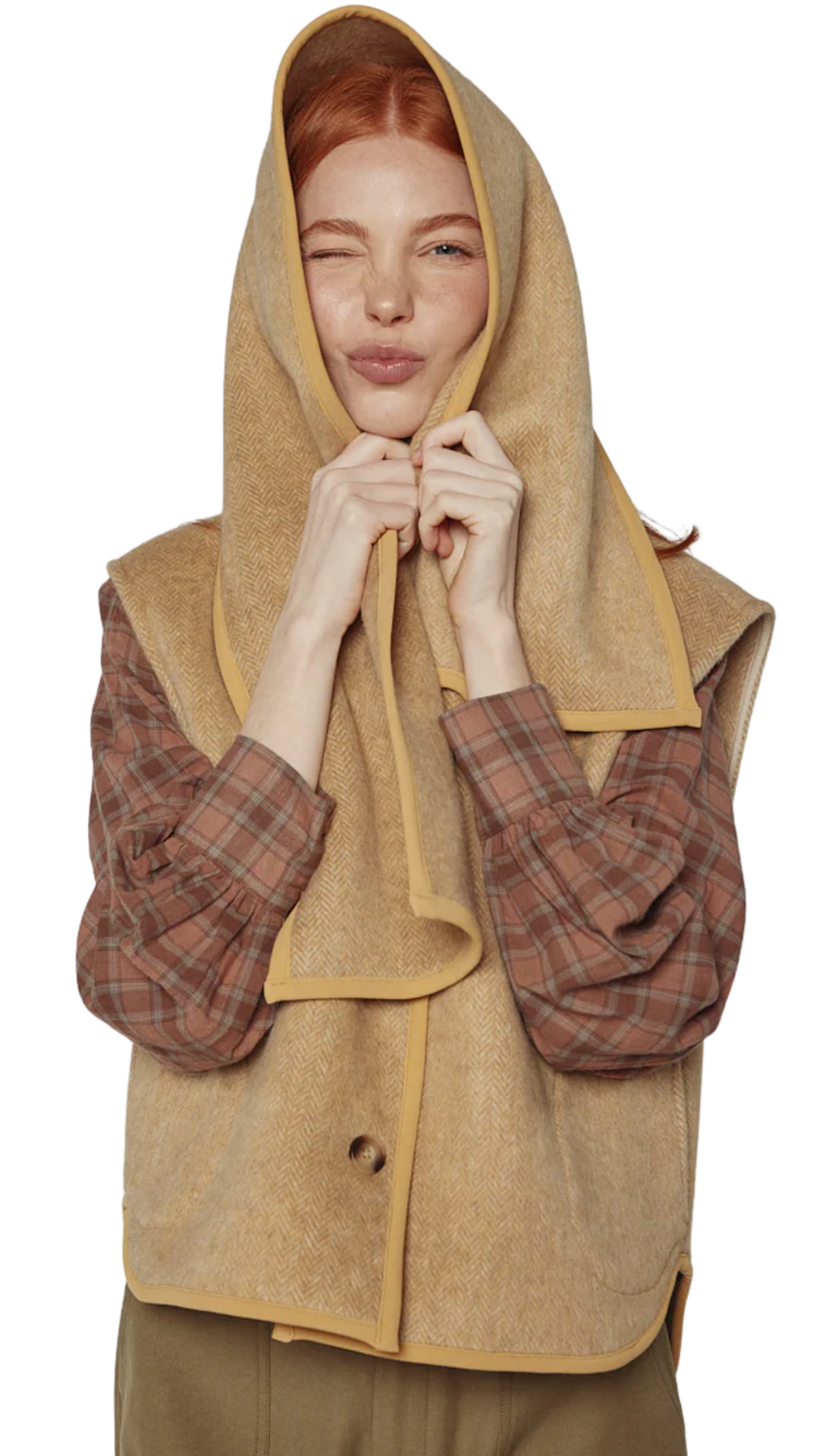 Wool Blended Scarf Vest