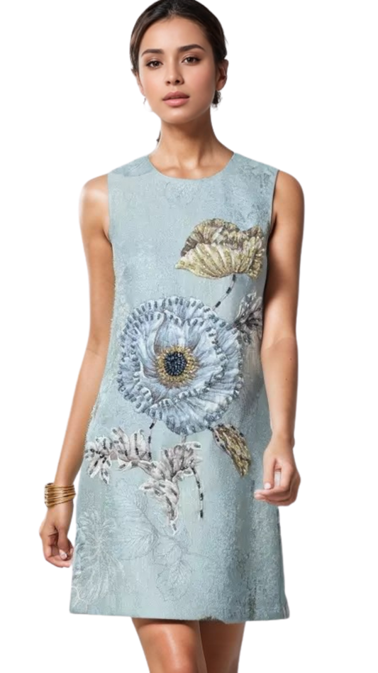 Round Neck Hand-Beaded Floral Vest Dress