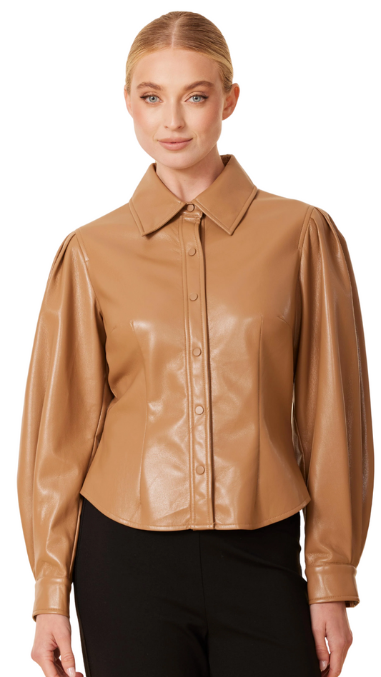 Caramel Vegan Leather Darted Waist Top