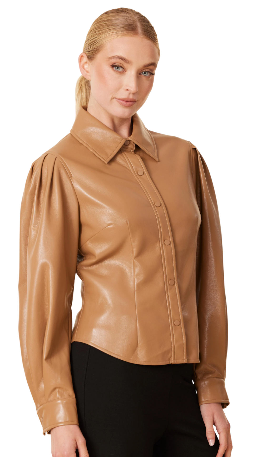 Caramel Vegan Leather Darted Waist Top