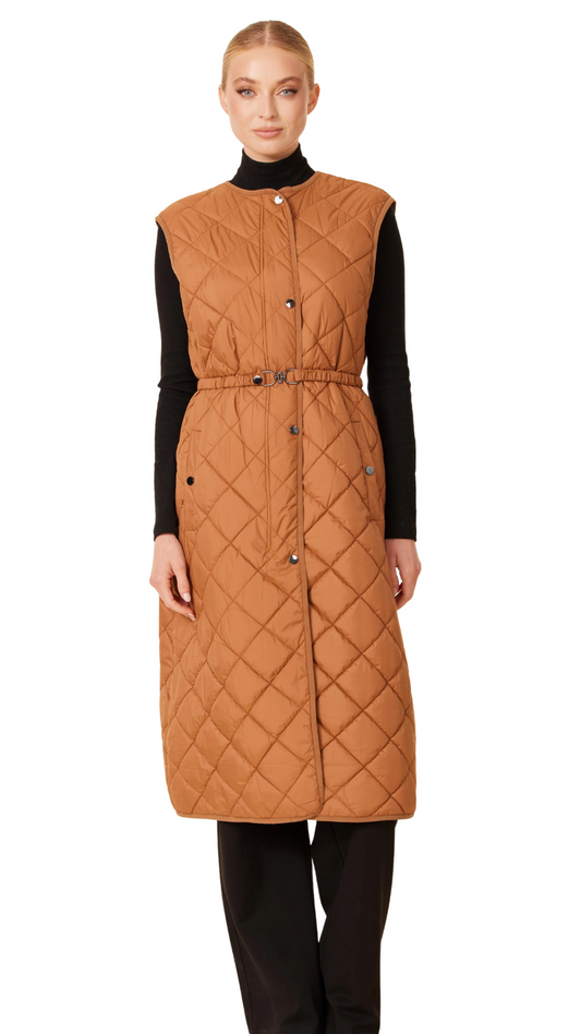 Burnt Orange Quilted Long Vest
