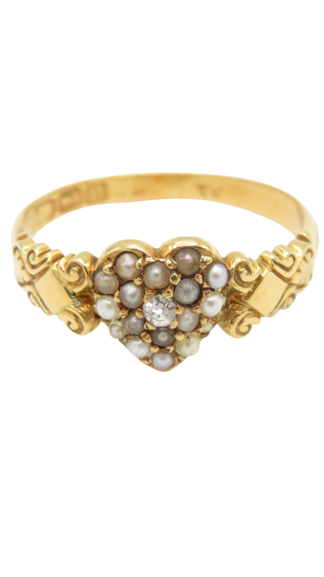 159 Victorian Diamond Pearl Heart Ring