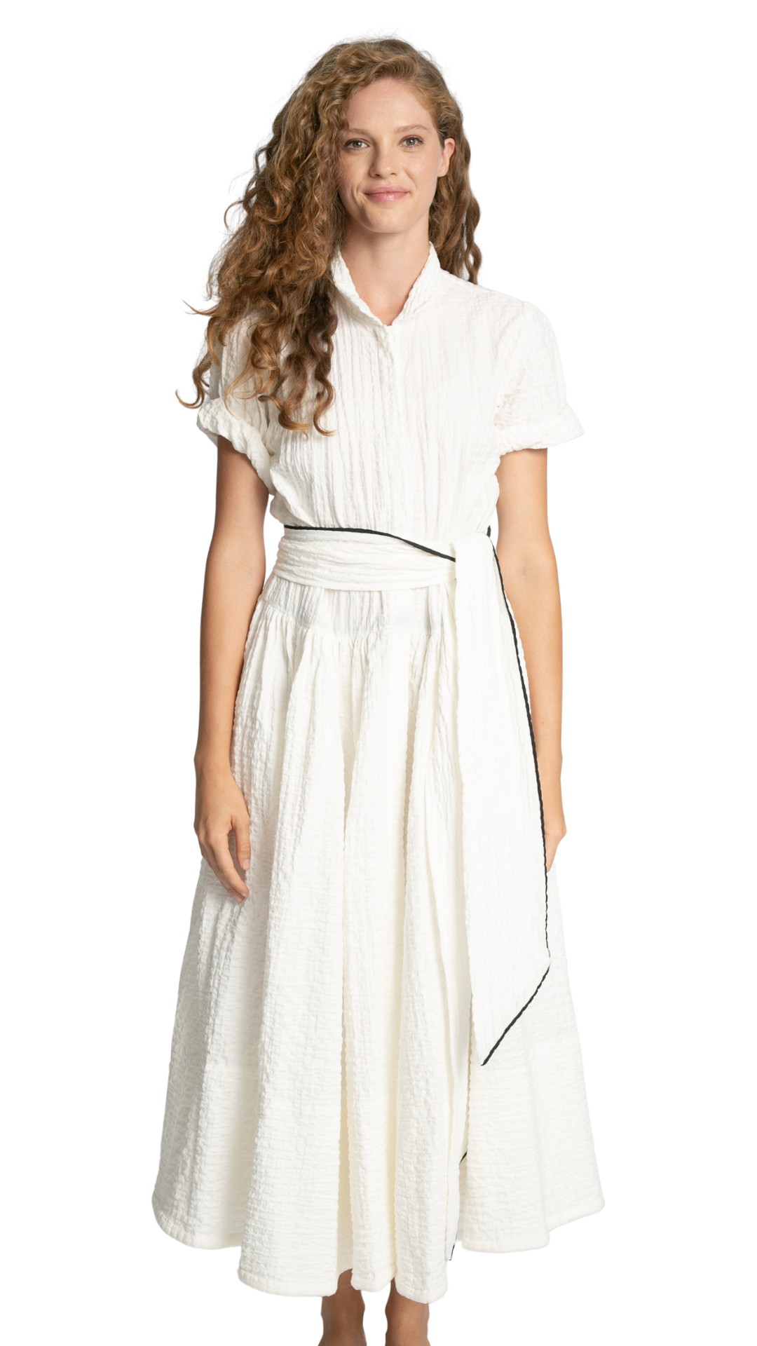 White Seersucker Button Down Dress