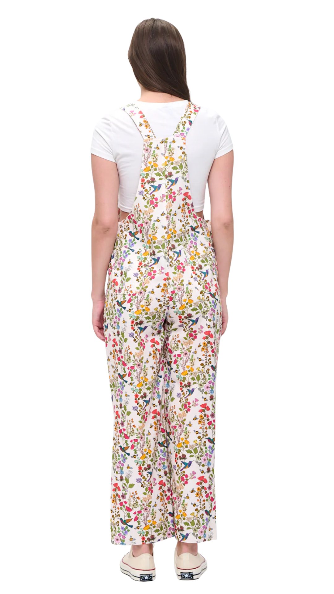 Floral Hummingbird Print Overalls