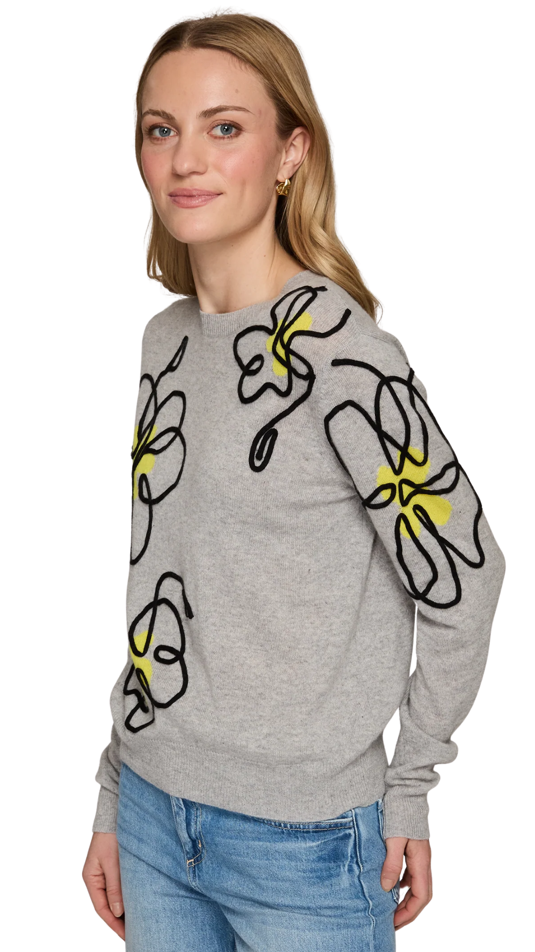 Floral Applique Crewneck Sweater