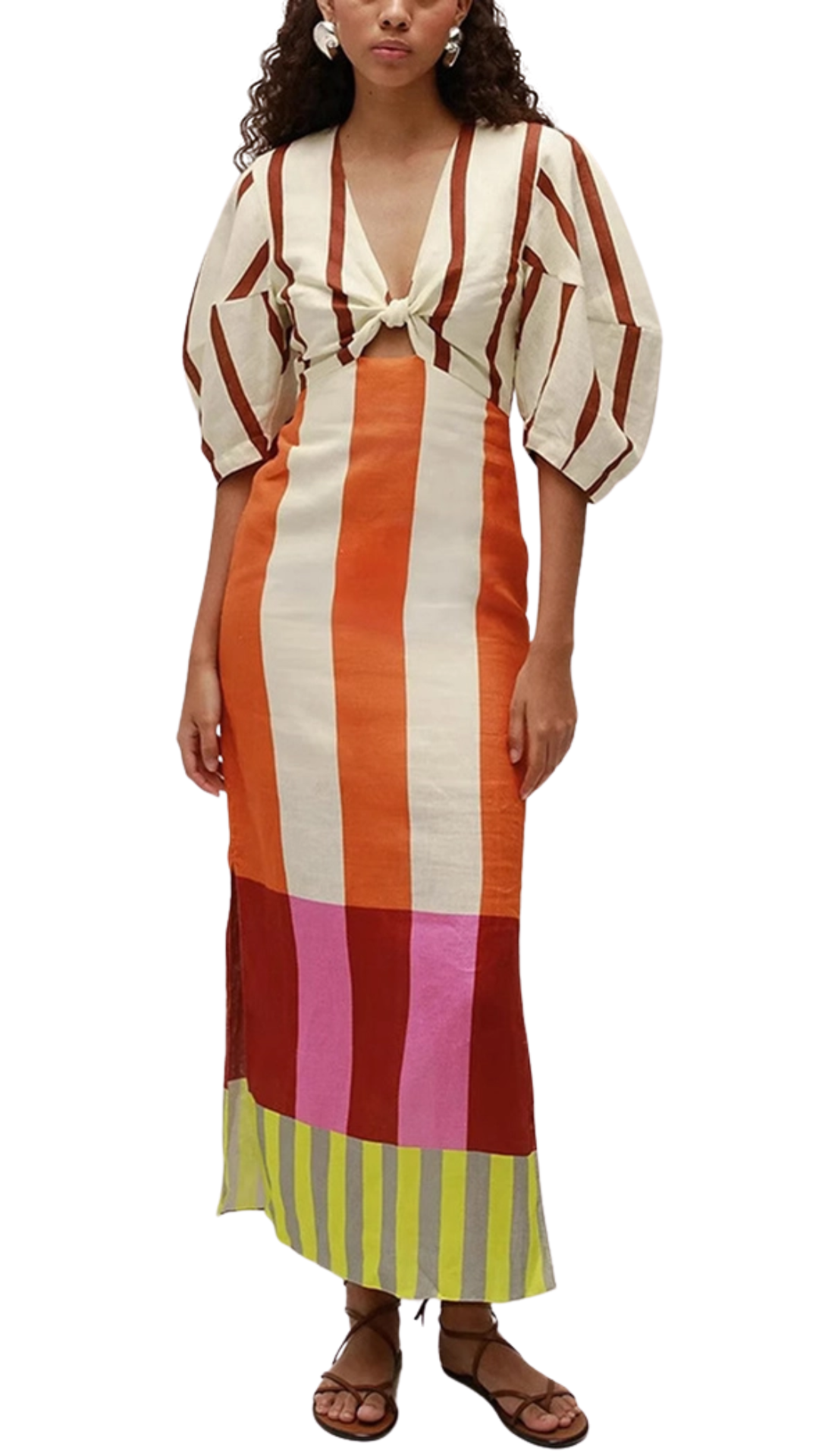 Striped Dress with Voluminous Sleeves