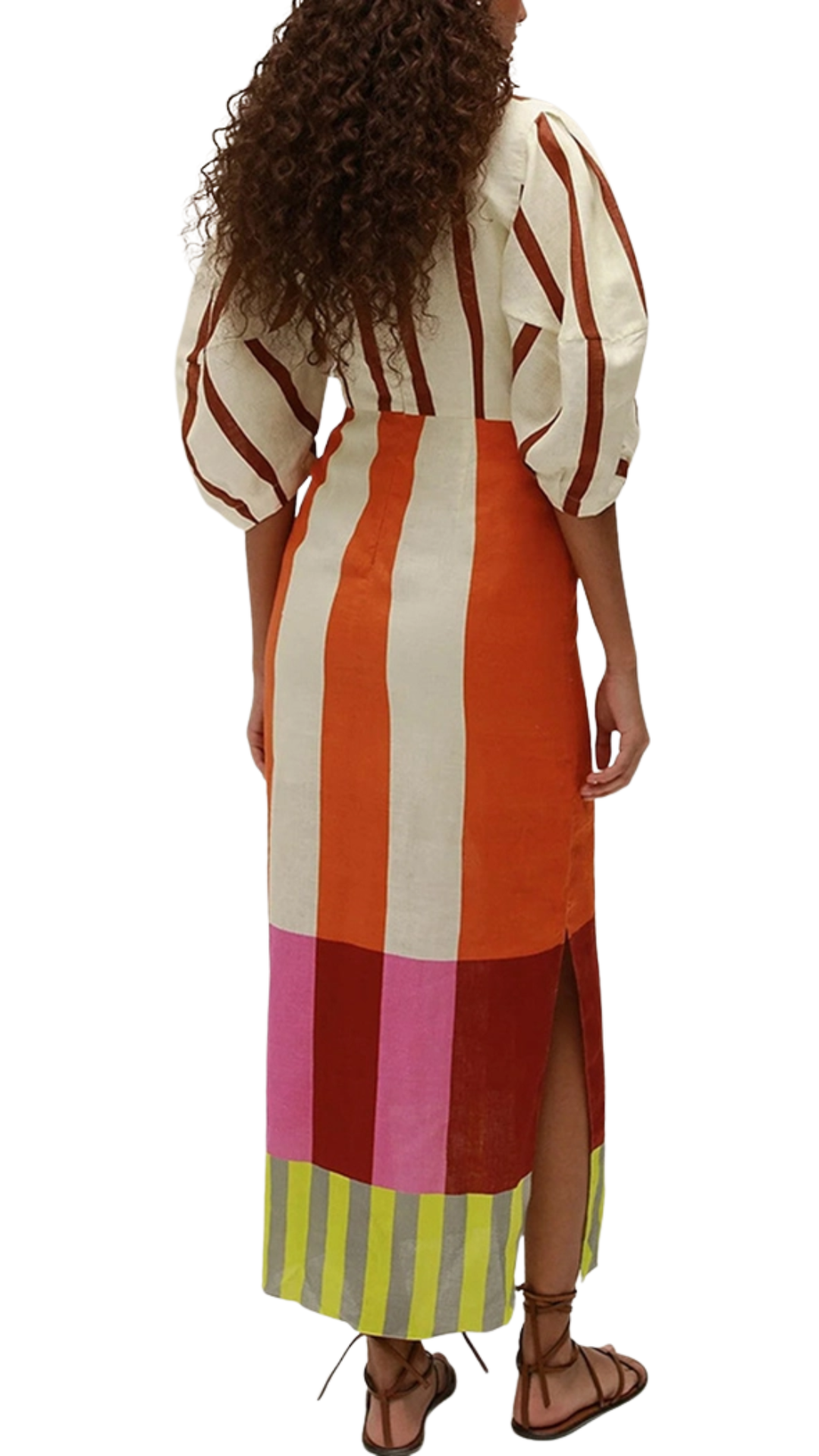 Striped Dress with Voluminous Sleeves