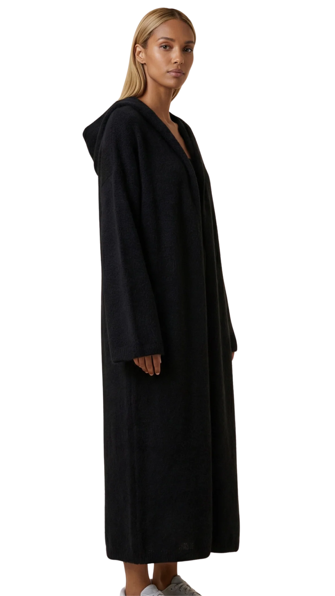 Black June Long Alpaca Cardigan w/ Hood