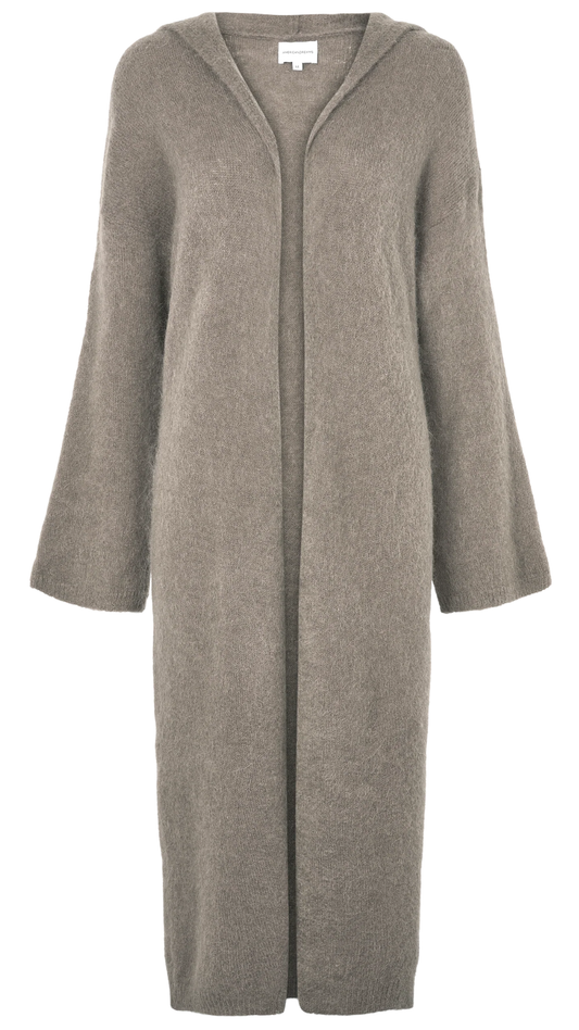Light Taupe June Long Alpaca Cardigan w/ Hood