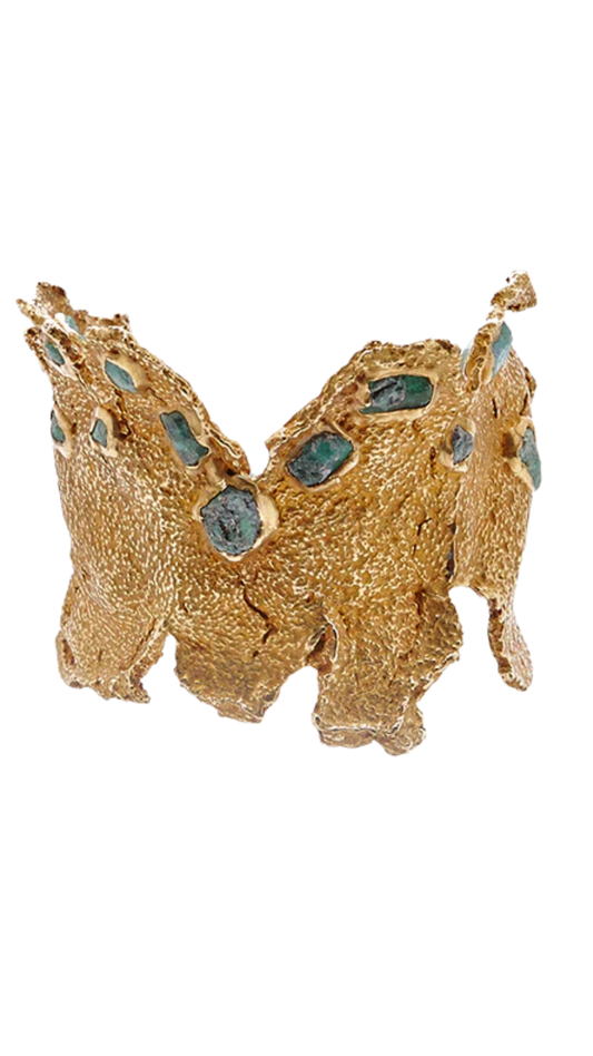 Mosaic Wide Cuff Brass Emerald