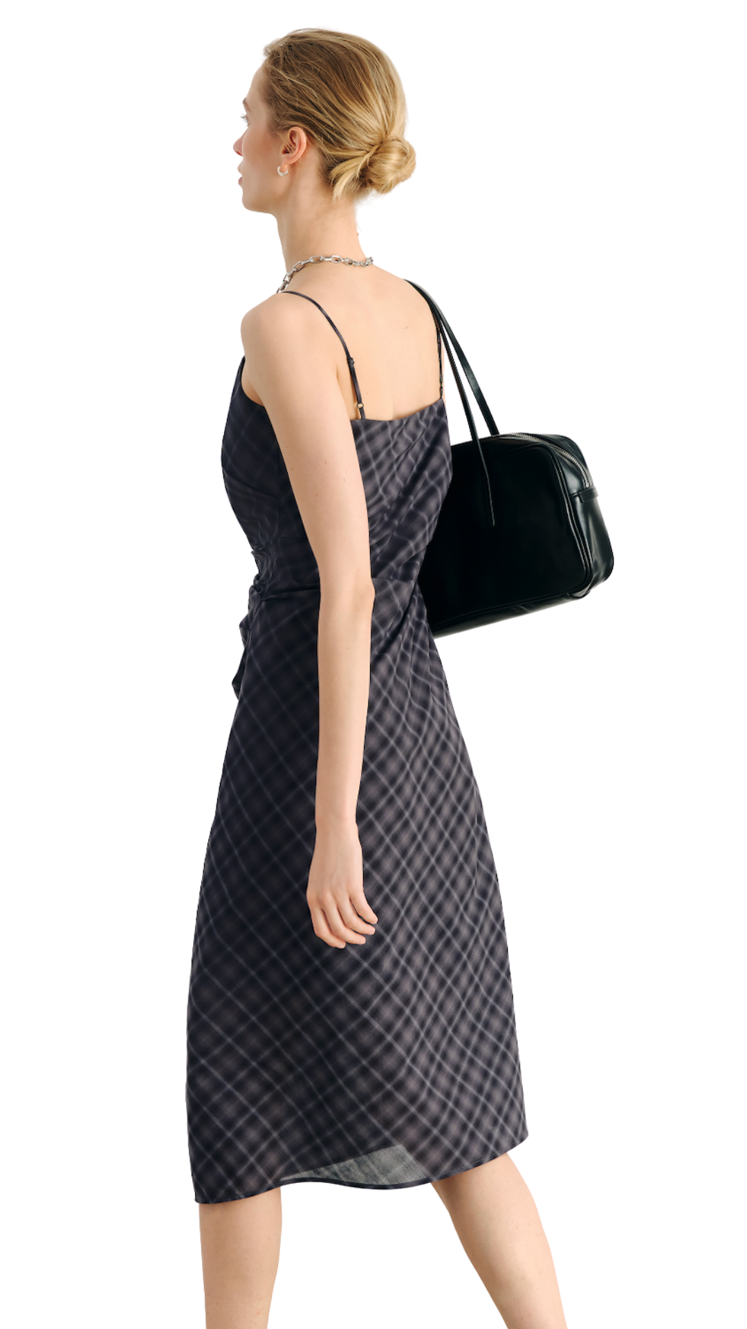 Gray Check Midi Dress