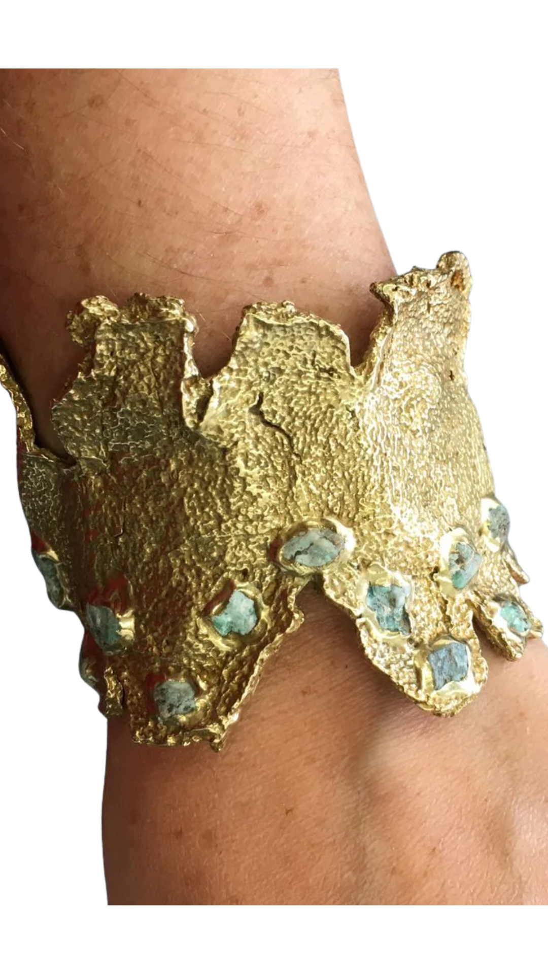 Mosaic Wide Cuff Brass Emerald