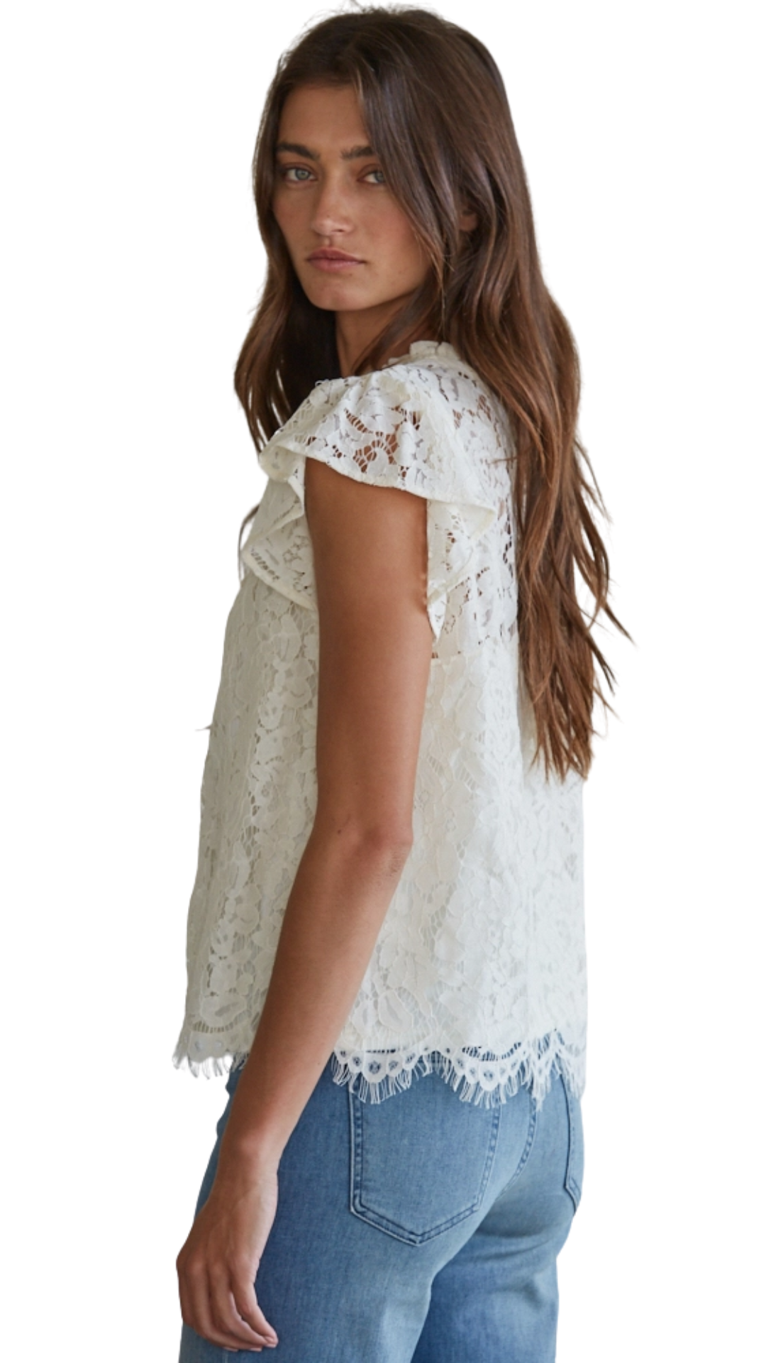 Lace Flutter Sleeve Button Down Top