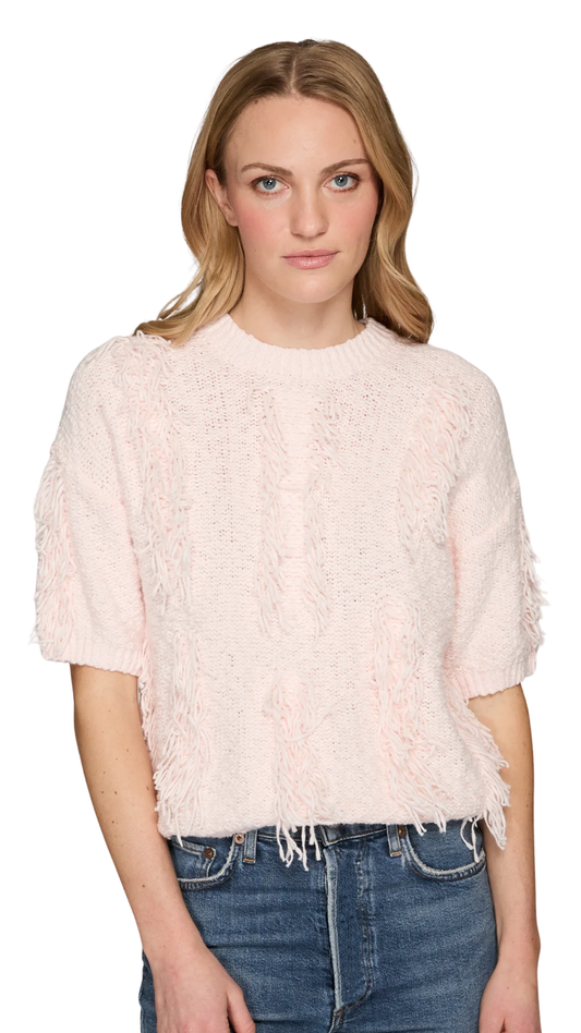 Powder Pink Fringe S/S Crew