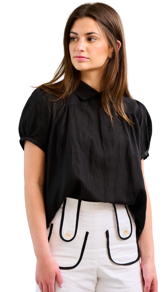 Black Linen Terrie Sweetheart Top