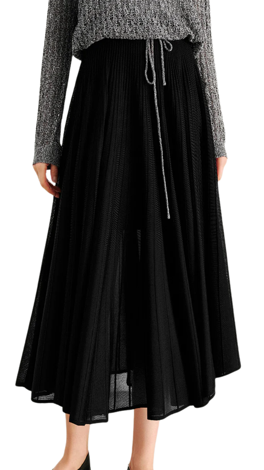 Sheer Pleated Midi Skirt