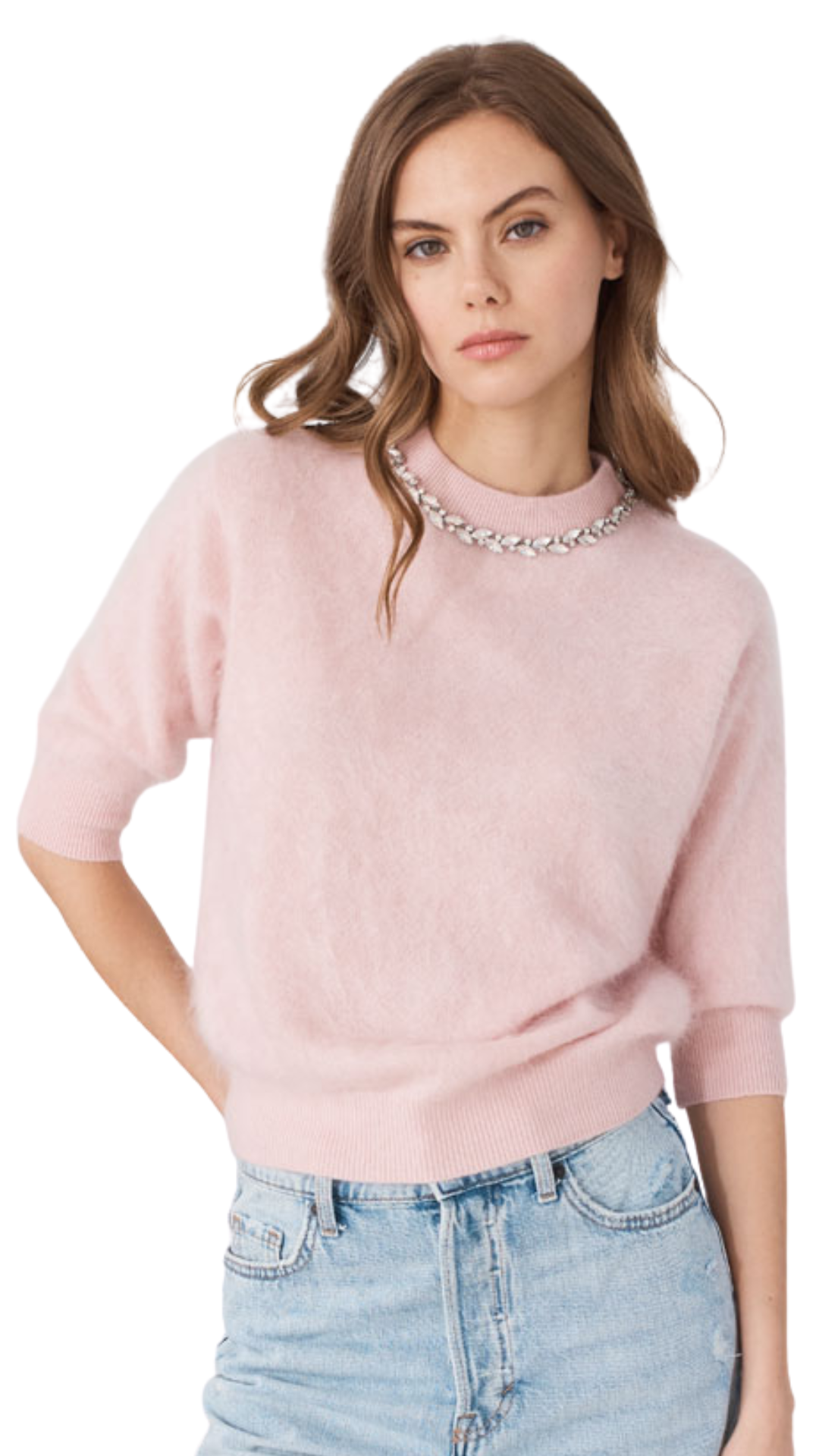 Brushed Boxy Crew with Necklace