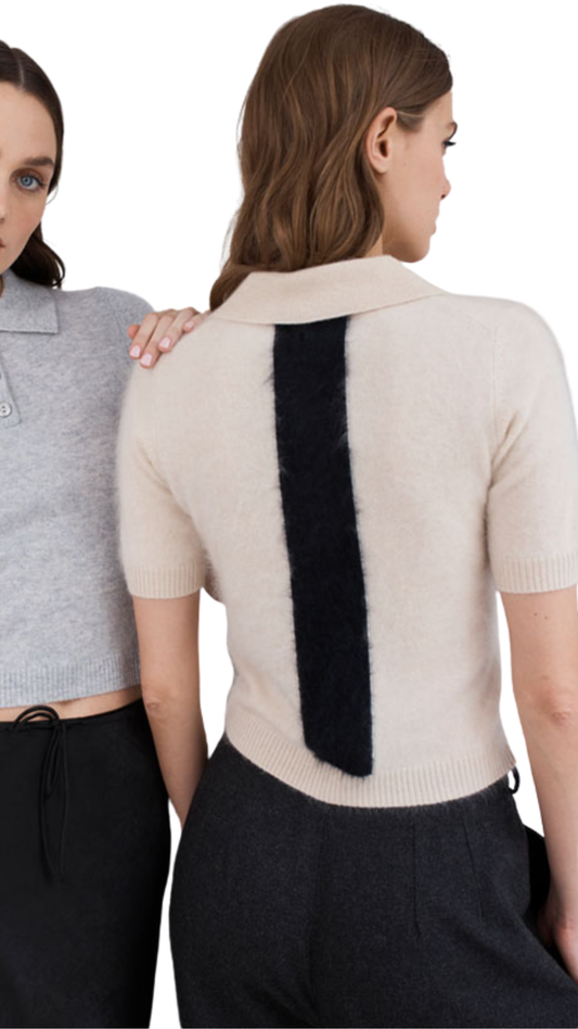 Cropped S/S Polo with Stripe