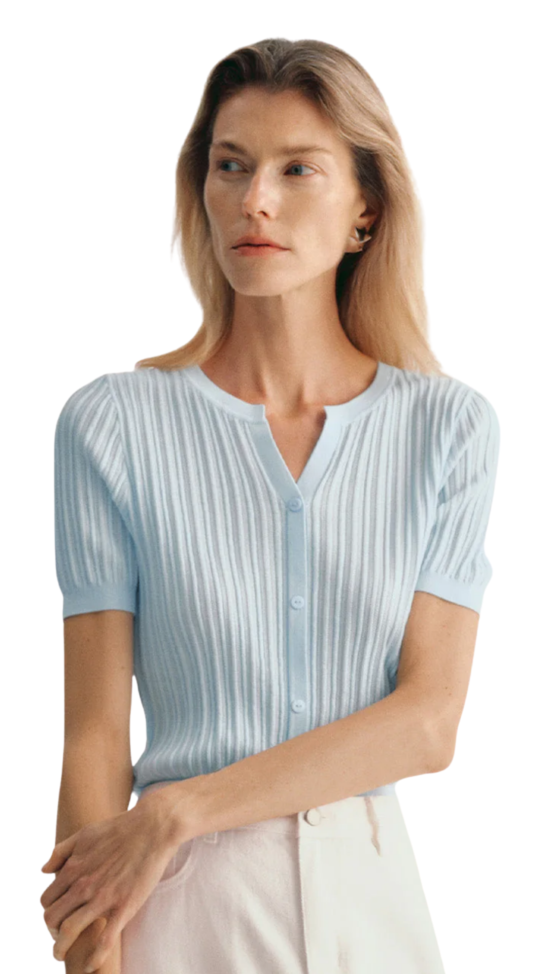 Light Blue V-Neck Knit Top