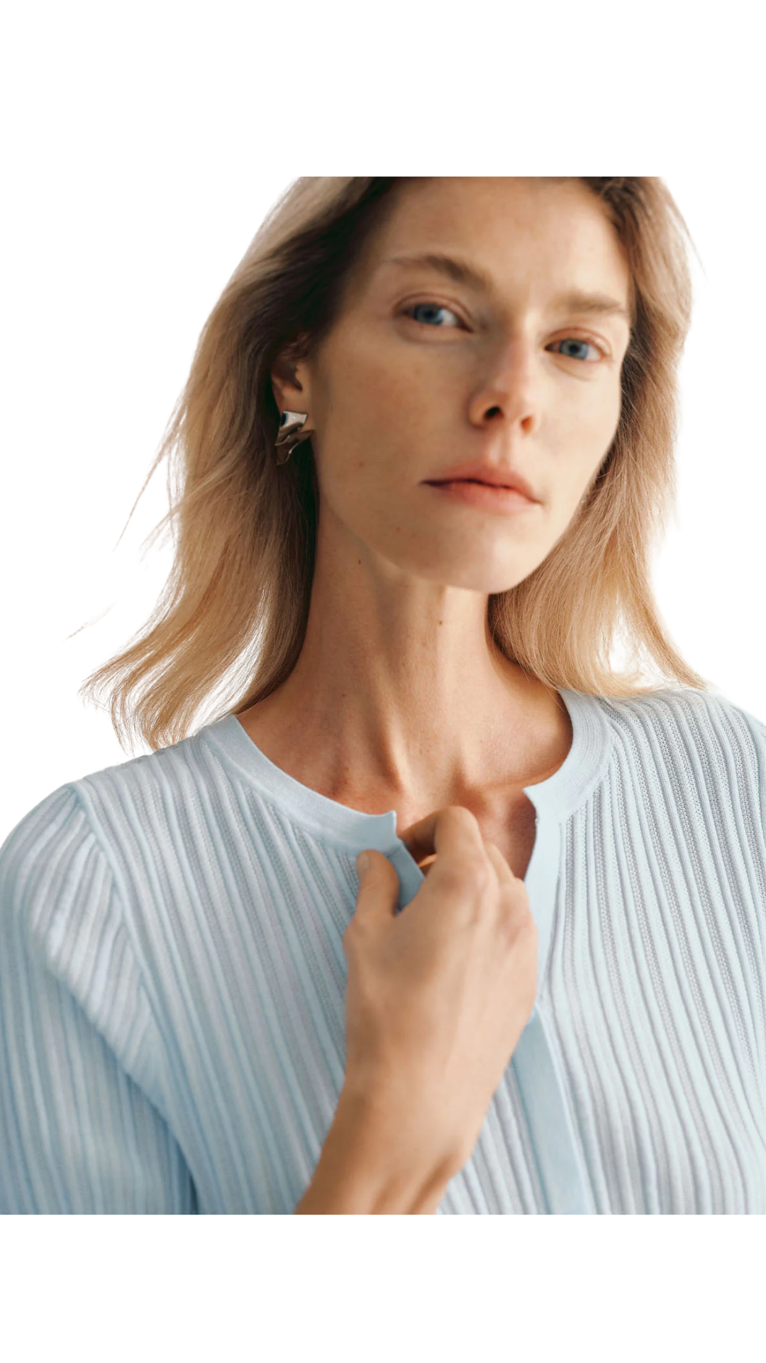 Light Blue V-Neck Knit Top