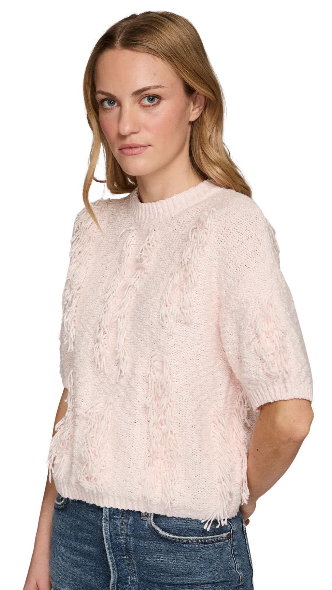 Powder Pink Fringe S/S Crew