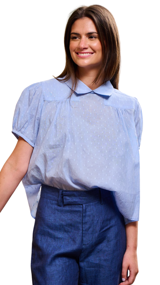 Blue Swiss Dot Terrie Sweetheart Top