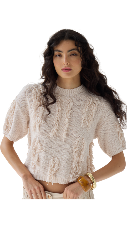 Powder Pink Fringe S/S Crew