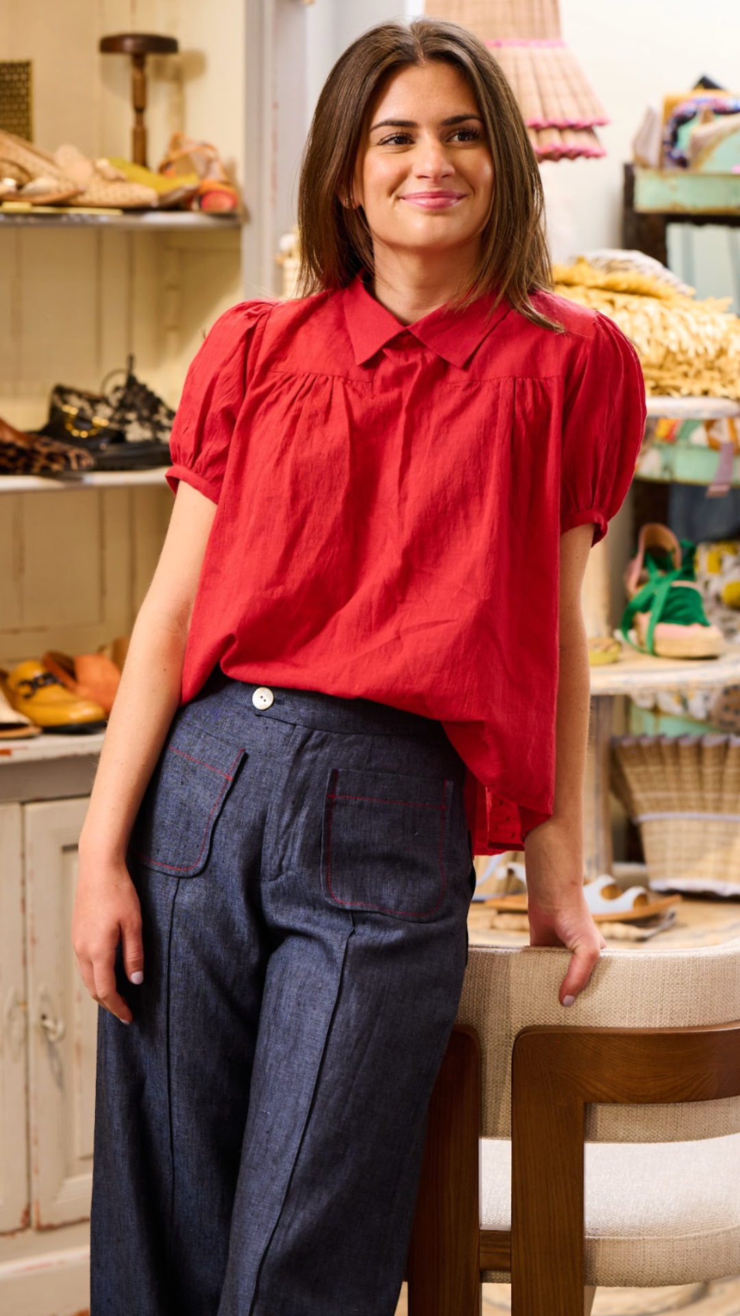 Red Swiss Dot Terrie Sweetheart Top