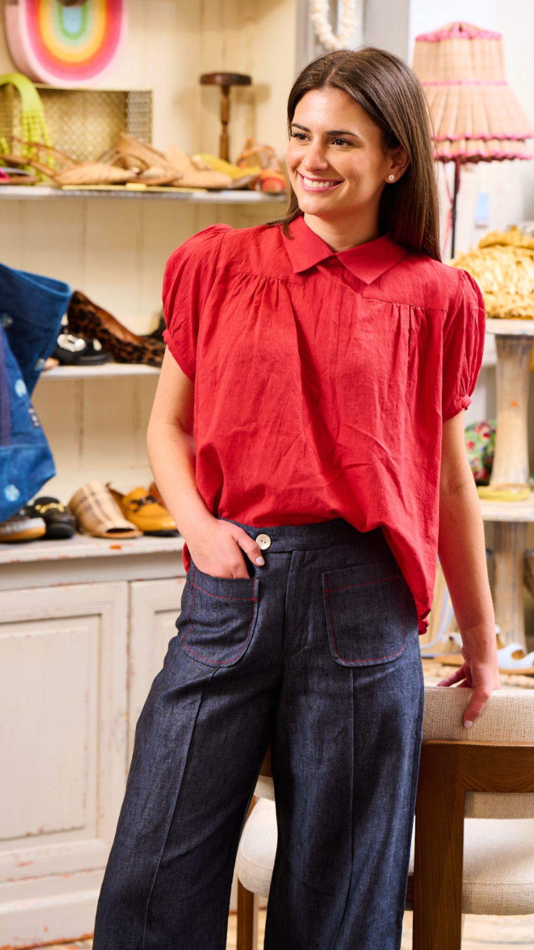 Red Swiss Dot Terrie Sweetheart Top