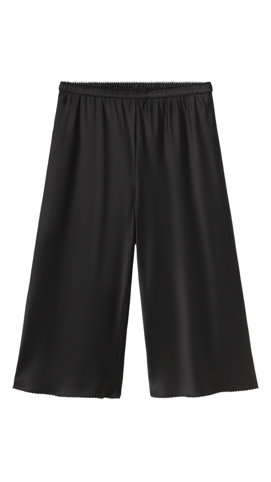 Black Satin Pedal Pusher Shorts