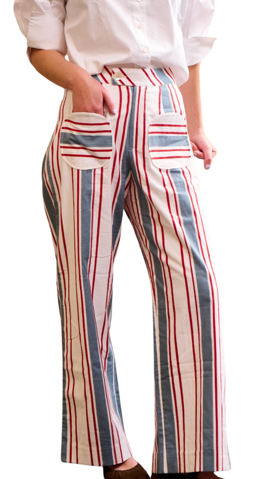 Blue & Red Stripe Round Pocket Emma Pants