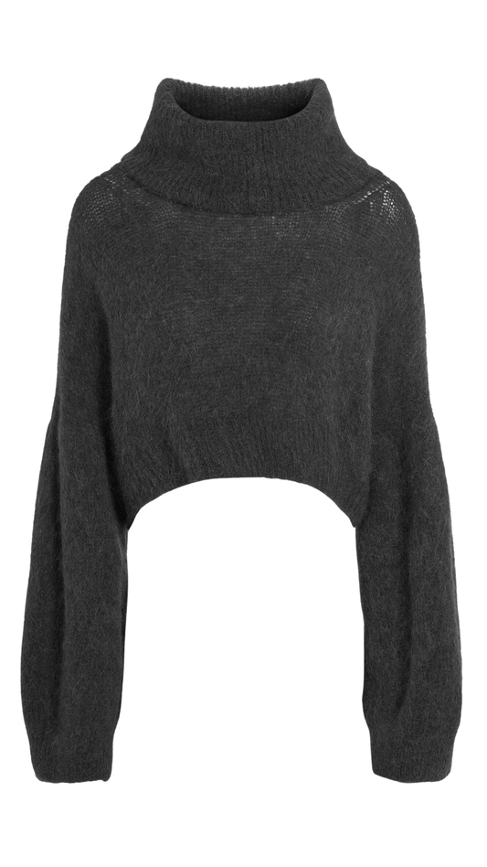 Black Andrea Rollneck Cropped Alpaca Pullover