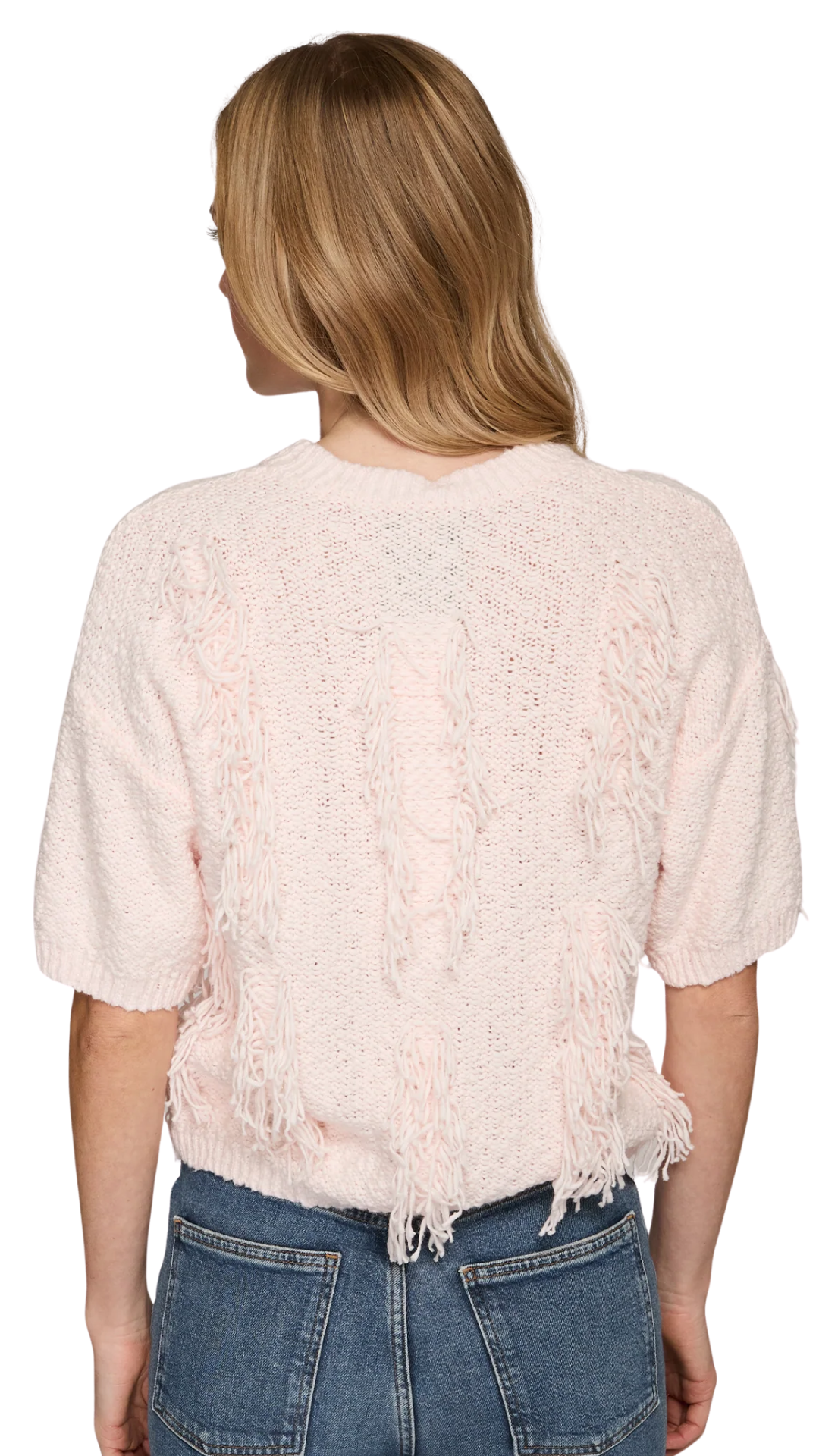 Powder Pink Fringe S/S Crew