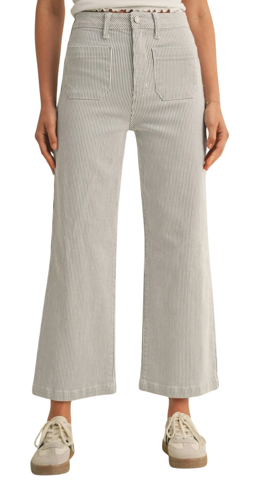 Blue & White Stripe Sailor Patch Pocket Wide Leg Jean